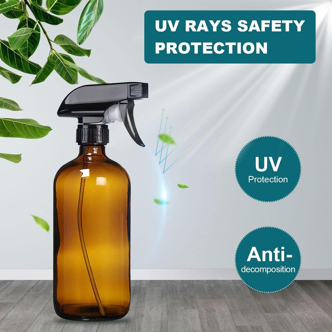 8 Oz Amber Glass Spray Bottles - 2 Pack Empty Refillable Bottle for Cleaning Solutions,Hair Care,Essential Oils, Plants - Durable Nozzle,With Labels &Funnel, Dropper