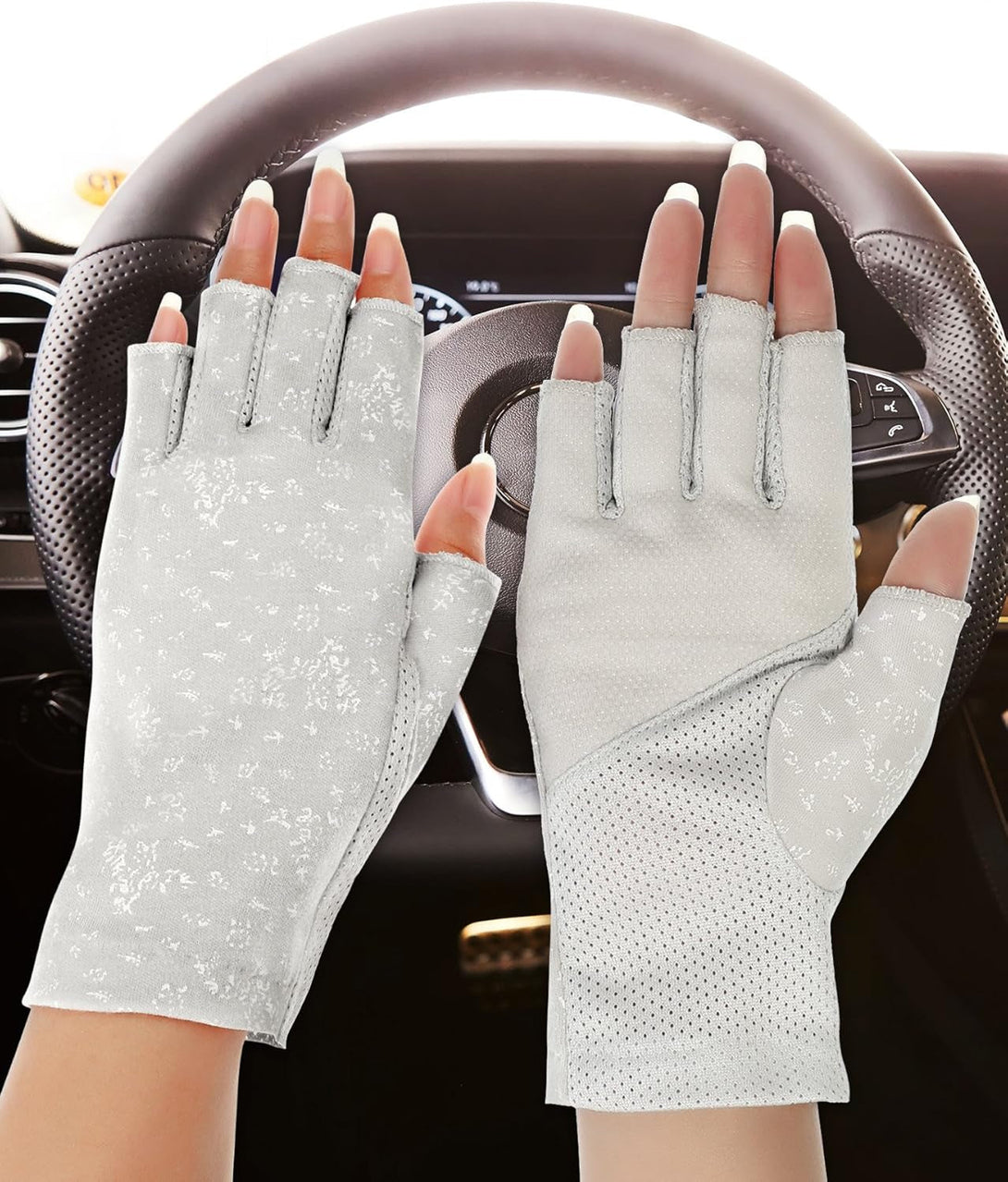 Maxdot Women Sunblock Fingerless Gloves UV Protection Driving Gloves Summer Mitten Non Slip for Outdoor Cycling Manicures