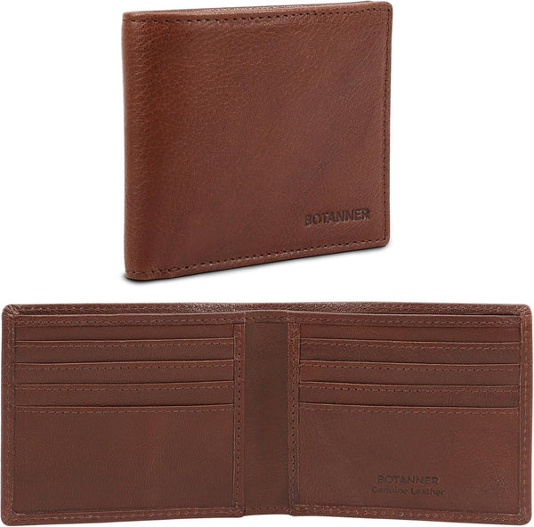 Mens Slim Leather Bifold Wallet | RFID Blocking, 8 Credit Card Slots, 2 Sections for Bills & 2 Additional Slots Gift for Him (Choco)