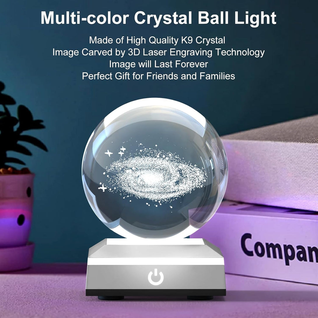 3D Galaxy Crystal Ball Night Light with Colorful LED Light Base, Science Astronomy Space Gifts for Christmas Kids Child Boys Girls Teens Student Classmates Girlfriend Boyfriend