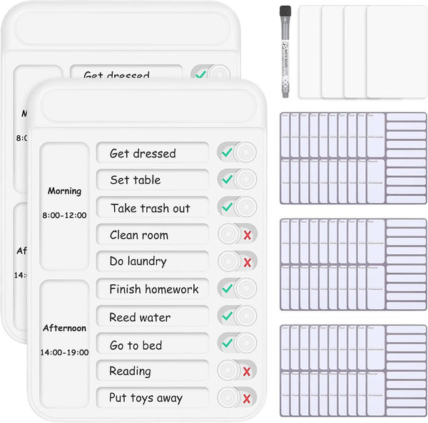 2Pcs Chore Chart for Kids to Do List Checklist Board Detachable Message Slider Schedule Planning Boards with 30Pcs Blank Checklist 4Pcs Cardstock for Habit Tracker or Daily and Weekly Planner
