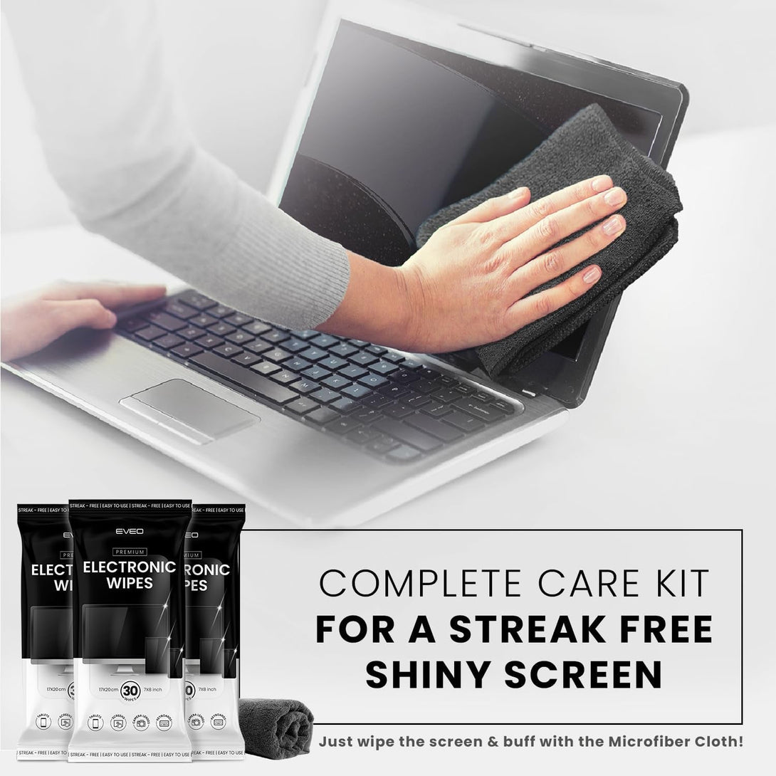 EVEO Electronic Wipes Screen Cleaner-Tv Screen Cleaner Wipes, Computer Screen Cleaner, Laptop Screen Cleaner, Ipad & Monitor Cleaner, TV Cleaner Screen Cleaning Wipes - [90 Wipes + Microfiber Cloth ]