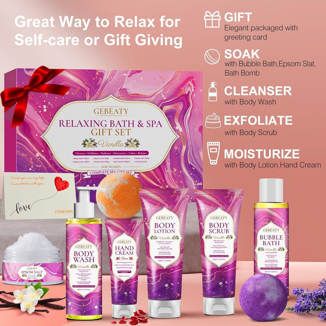 Self Care Gifts for Women,Unique Relaxing Birthday Gifts for Mom Wife Her,Stress Relief Spa Gifts Basket for Mothers Day Sister Friendship,Vanilla Bath Care Package Gift Set,Christmas Stocking Stuffer