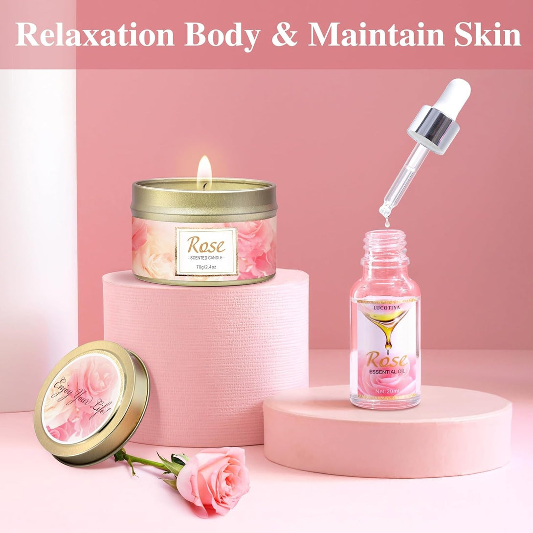 Gifts for Women, Happy Birthday Gifts for Women, Mothers Day Bath and Body Gifts for Woman with Unique Rose Self Care Gift, Home Spa Gift Basket for Mom, Girlfriend, Sister, Female Friends, Coworker