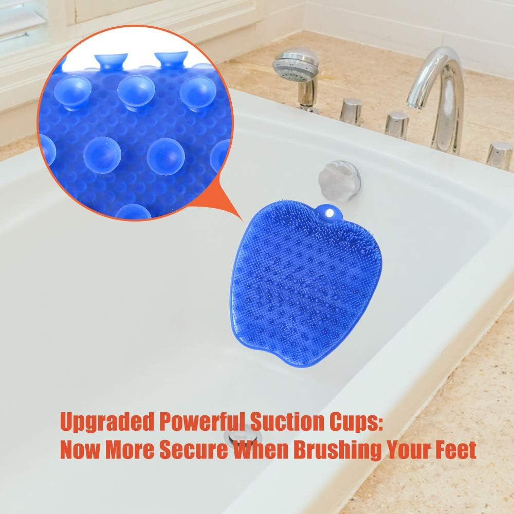 Shower Foot Cleaner Scrubber Massager, Foot Pain Tired Feet Relaxing Acupressure Mat for Shower Floor with Non-Slip Suction Cups, Increase Circulation, Exfoliation (Navy Blue, 10.3 X 9.5 Inches)