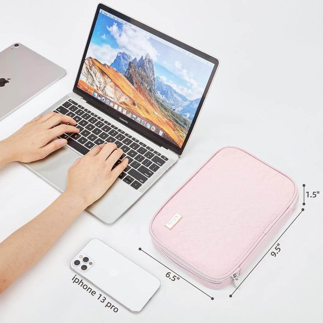 NISHEL Travel Cord Organizer Case, Tech Electronic Bag, Essentials for Charger, Cable, Phone, Hard Drive, USB, SD Card, Pink