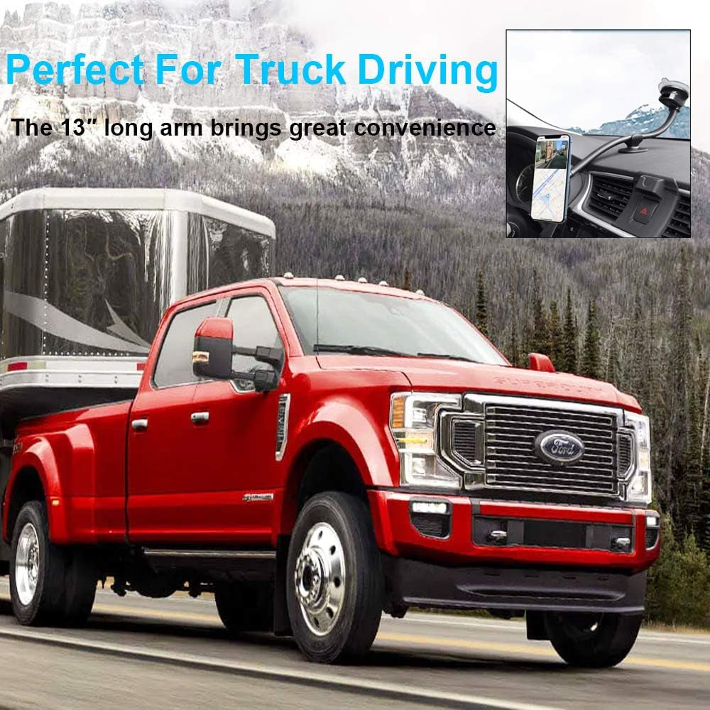 Apps2Car Magnetic Phone Holder Mount with 13-Inch Flexible Long Arm & 6 Strong Magnets, Anti-Shake Holder for Truck Windshield Dashboard, Suction Car Mount for All Phones