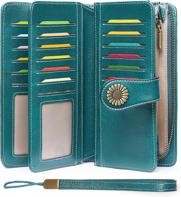 SENDEFN Wallets for Women Leather Credit Card Holder with RFID Blocking Large Capacity Wristlet