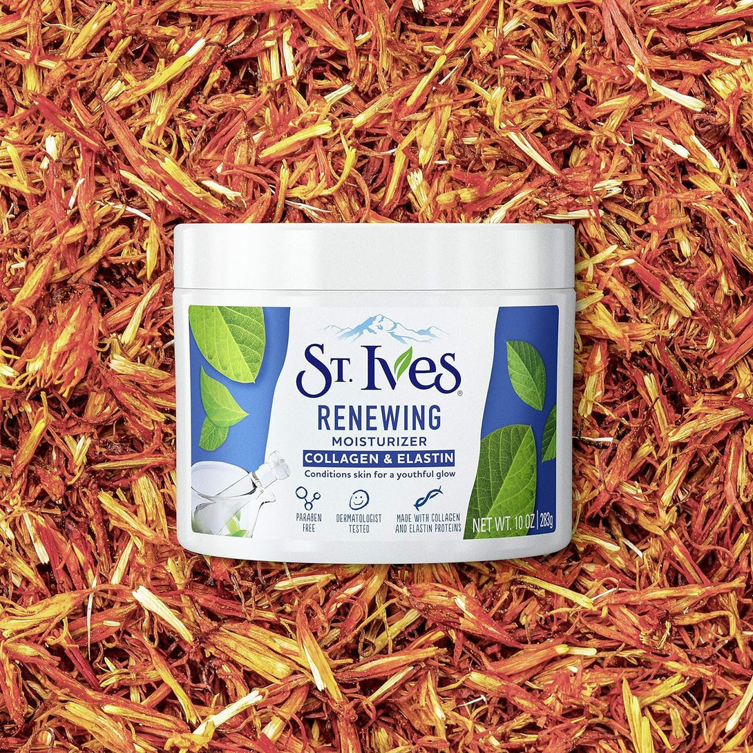 St. Ives Face Moisturizer Cream, Collagen and Elastin, Renewing Facial Moisturizer for Women, Paraben Free, Dermatologist Tested Daily Moisturizing for Dry Skin Cruelty Free, 10 Oz