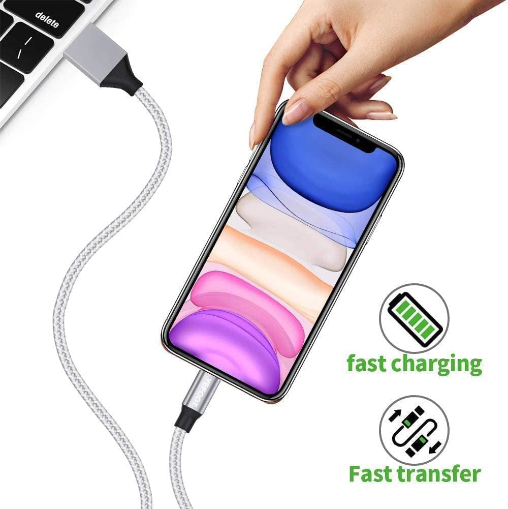 [Apple Mfi Certified] 6Pack(3/3/6/6/6/10Ft) Iphone Charger Nylon Braided Fast Charging Lightning Cable Compatible Iphone 14Pro/14/13Pro/13/12Pro/12/11And More-Silver&White