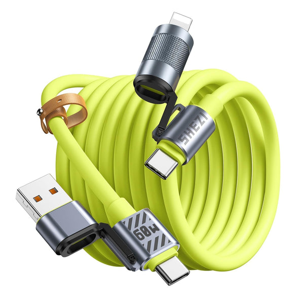 Chubby Cable 4-In-1 USB C to Lightning Cable 60W Fast Charging & Data Transfer, Support to Apple Carplay & Android Auto, Travel Multi Cord Charger Combo for Iphone/Ipad/Samsung/Macbook, 5FT Green