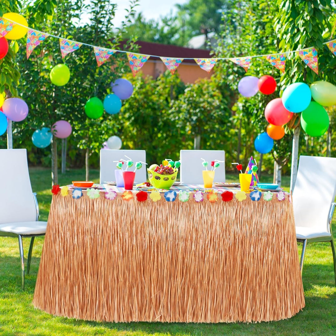 Luau Party Decorations, 1PCS Yellow Hawaiian Table Skirt Party Decorations, Flower 108 X 29.5" Grass Table Skirts Luau Party Favors, Luau Table Skirt for Summer Tropical Hula Parties Decor Accessories
