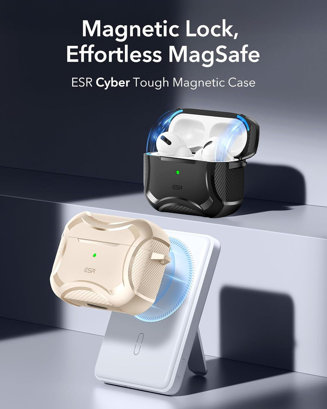 ESR for Airpods 4 Case (Halolock), Compatible with Airpods 4Th Generation Case (2024), Compatible with Magsafe, Powerful Drop Protection, Magnetic Lid, Cyber Series, Desert Titanium