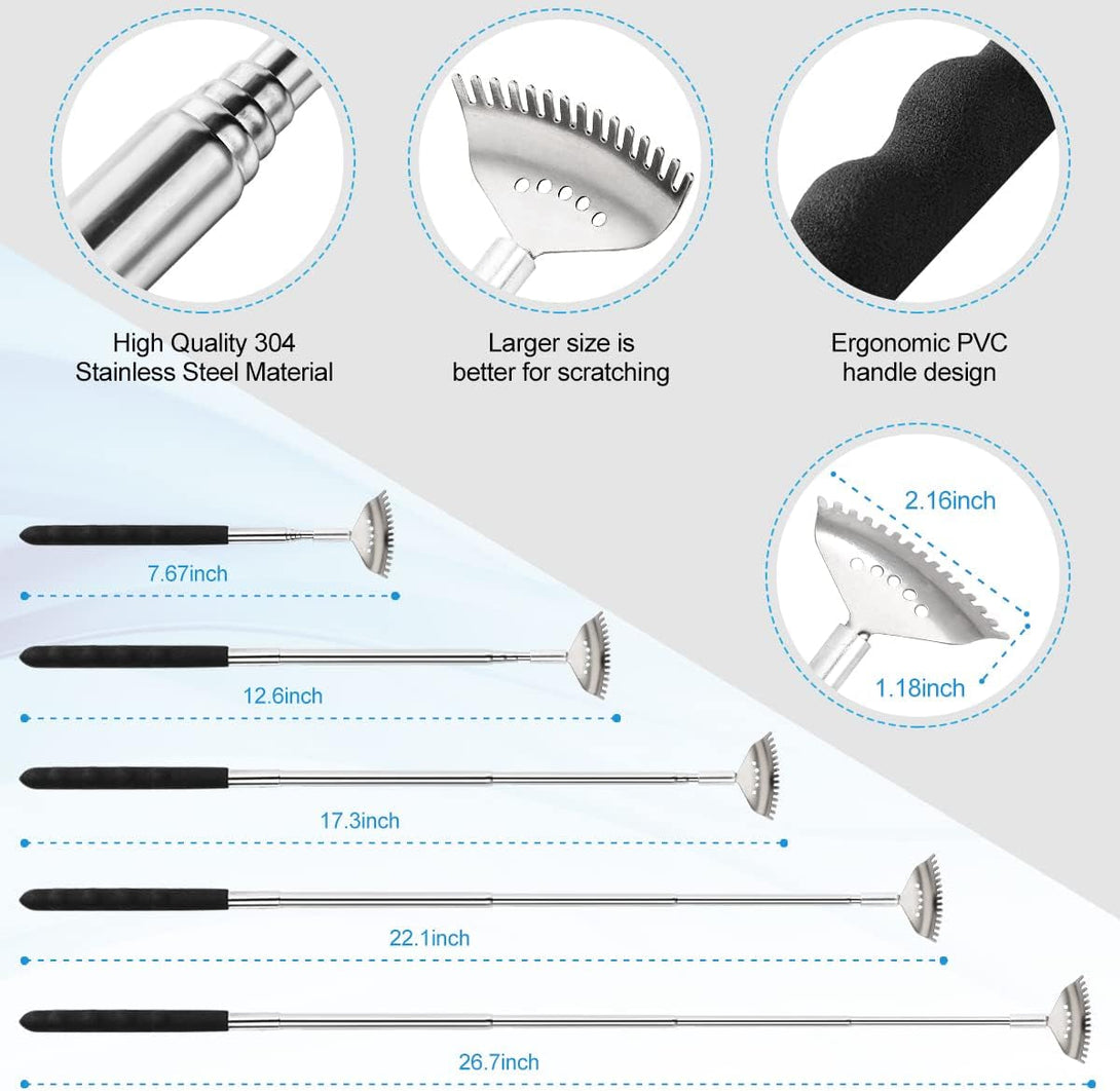 3 Pack Different Back Scratcher Metal Portable Telescoping with Rubber Handles, Extendable Back Massager Tool with Beautiful Box, Stocking Stuffers for Men Women Kids Adults (Black)