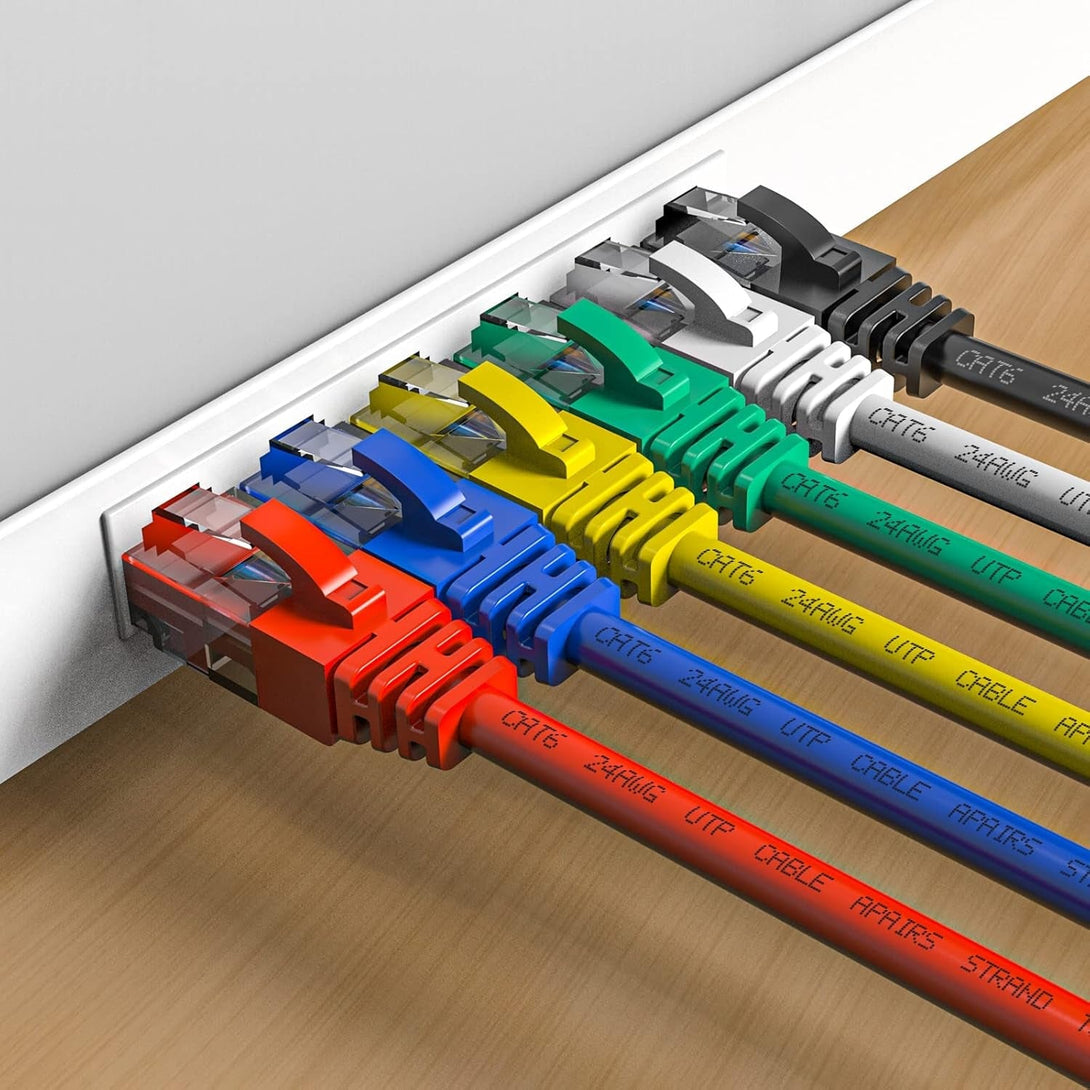 Cat6 Patch Cables 0.5 Foot (6 Pack), Cat 6 Ethernet Cable, 24AWG CCA Cord, UTP Network, Internet Cable, Compatible for PC, Routers, Switches, Servers, Printers, RJ45 LAN with 25 Cable Ties - 0.5FT