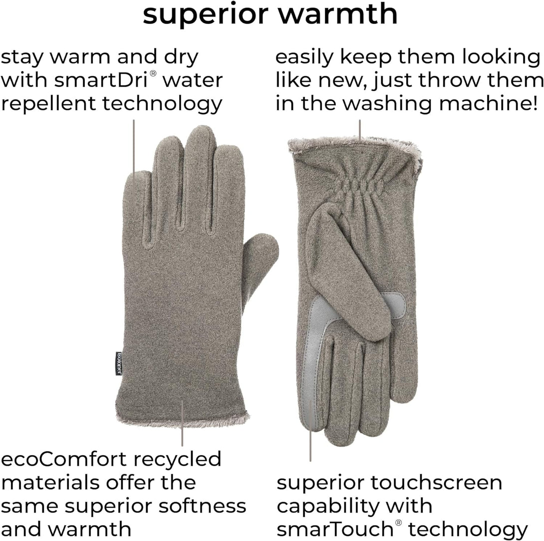 Isotoner Womens Stretch Fleece Gloves with Microluxe Lining and Smart Touch Technology