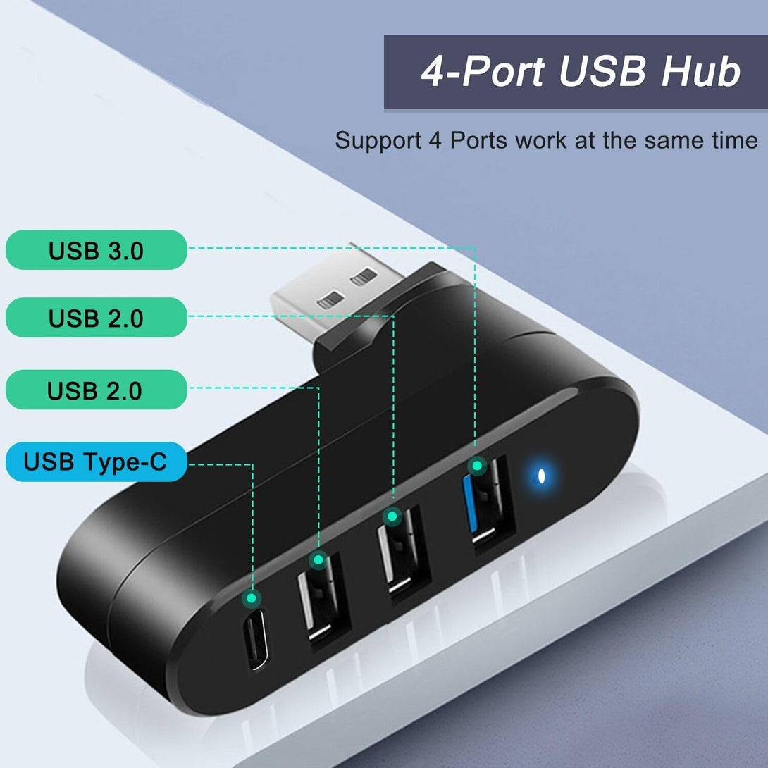 VIENON 4-Port USB 3.0 Hub [90°/180° Degree Rotatable], USB Splitter with 3 USB-A Ports & 1 USB C Power/Data Port, USB Extender for Laptop, Car, Imac, Macbook Air, Macbook Pro, and More
