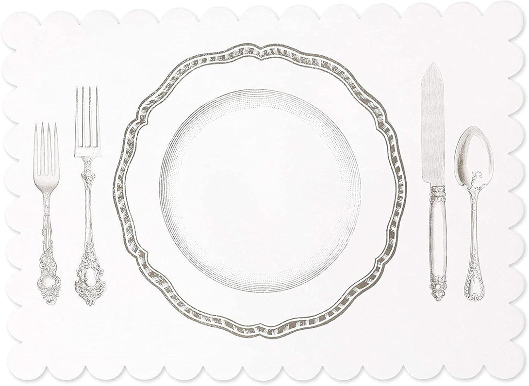 Sparkle and Bash Paper Placemats for Table, White Mats with Scalloped Edge (14 X 10 in Bulk Restatent Paper Placeats, Pack of 100)