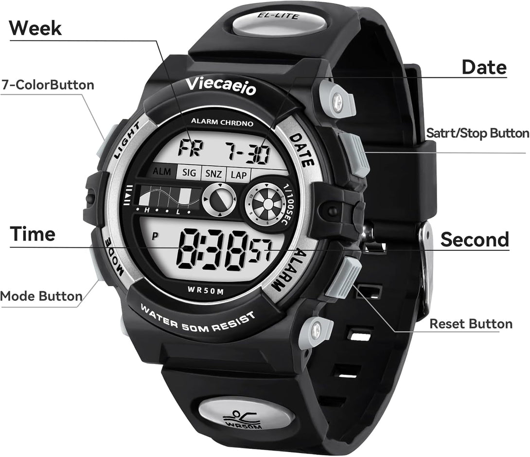 Kids Digital Watch for Boys Girls, Waterproof LED Colorful Lights Sports Watch Suitable for 5-17 Years Old Teenagers (With Gift Box)