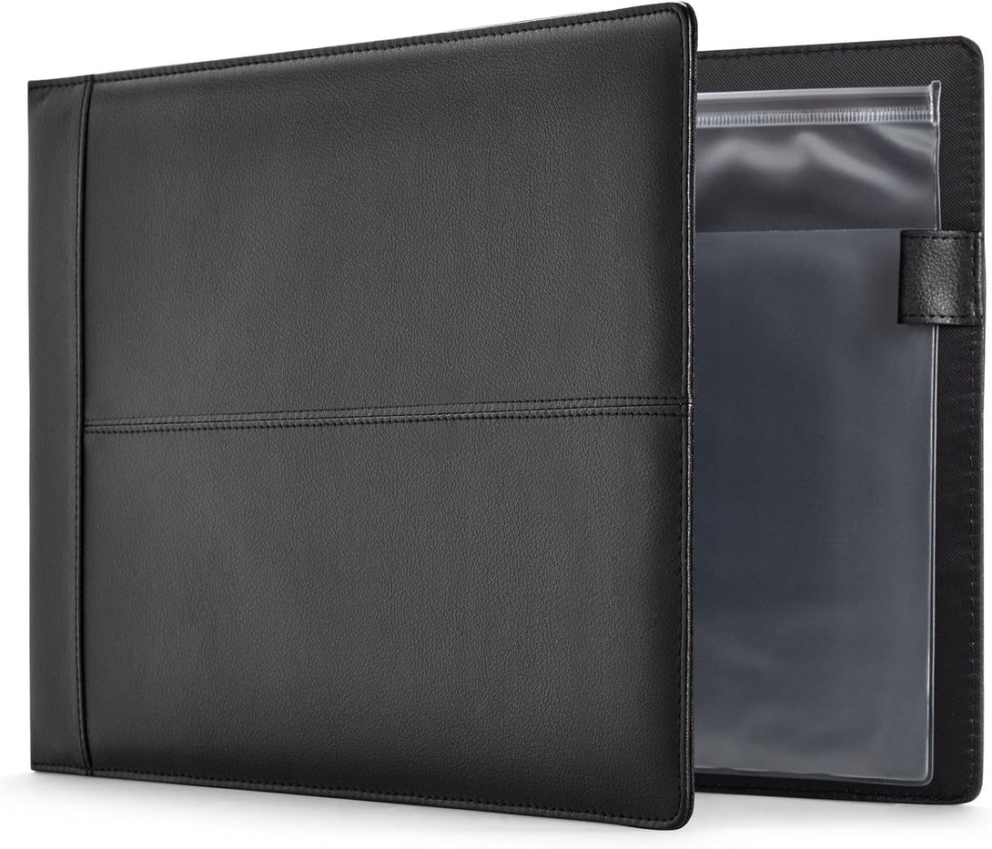 7-Ring Business Check Binder for Checkbooks Organization, Financial Records, Personal and Corporate Use, Black Faux Leather Folder for 600 Checks (14 X 10 Inches)