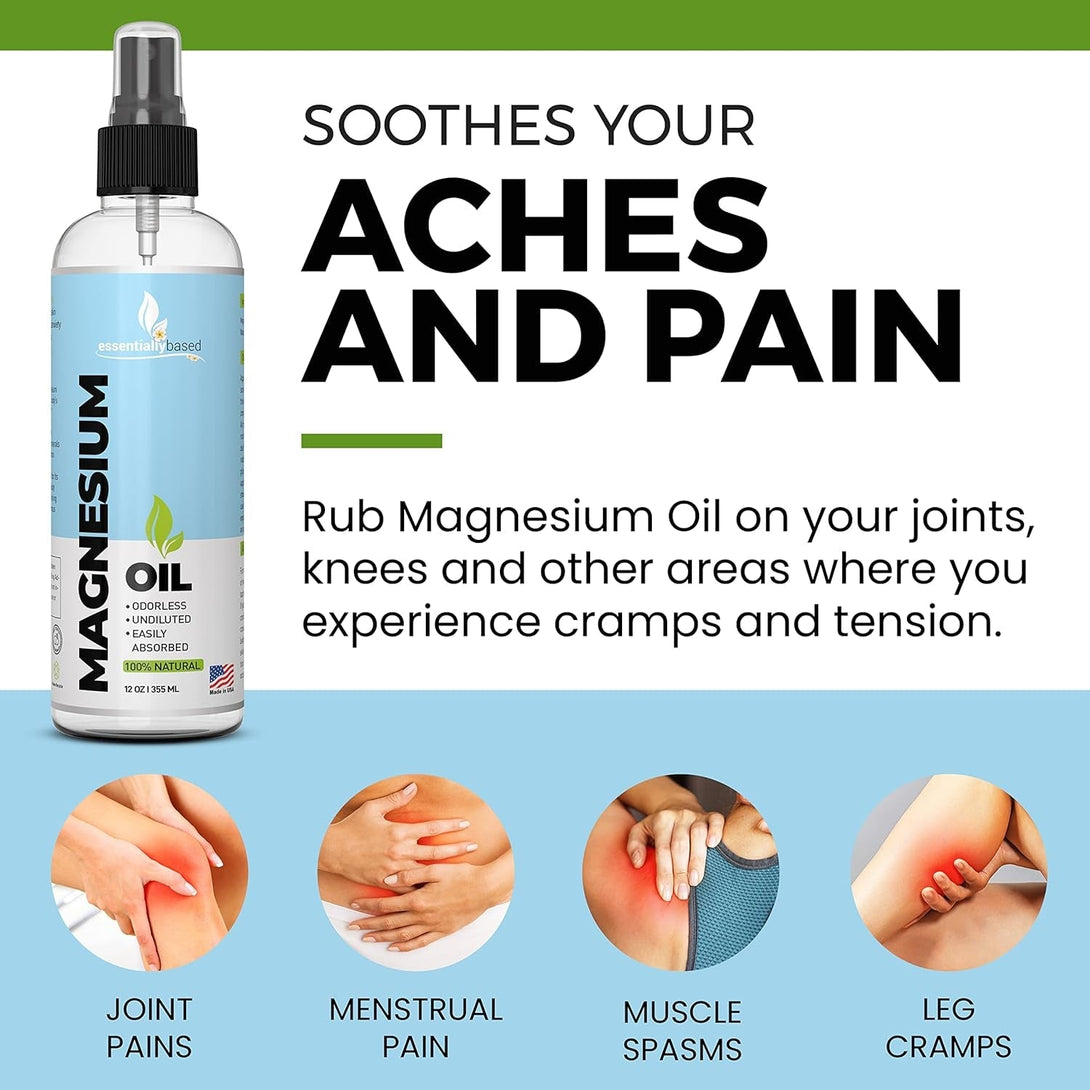 Pure Magnesium Oil Spray 12Oz - Topical Magnesium Spray for Sleep Extra Strength - Less Sting - Less Itch - 100% Natural and Organic Oil - Made in USA