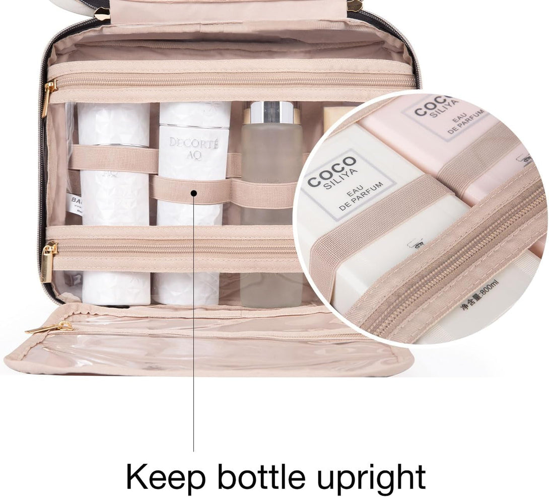 BAGSMART Toiletry Bag Travel Bag with Hanging Hook, Water-Resistant Makeup Cosmetic Bag Travel Organizer for Accessories, Shampoo, Full Sized Container, Toiletries, Large-Blue