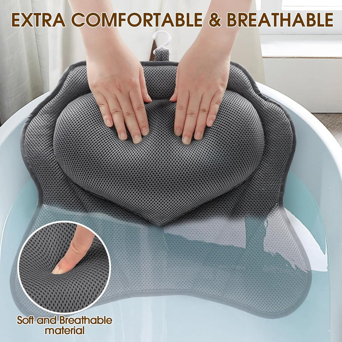Luxstep Bath Pillow with Breathable Mesh Fabric - Bathtub Pillow for Head, Neck & Shoulder Support- 6 Non-Slip Suction Cups for Secure Fit - Fits Any Bathtub, Bath Accessories Spa Gifts