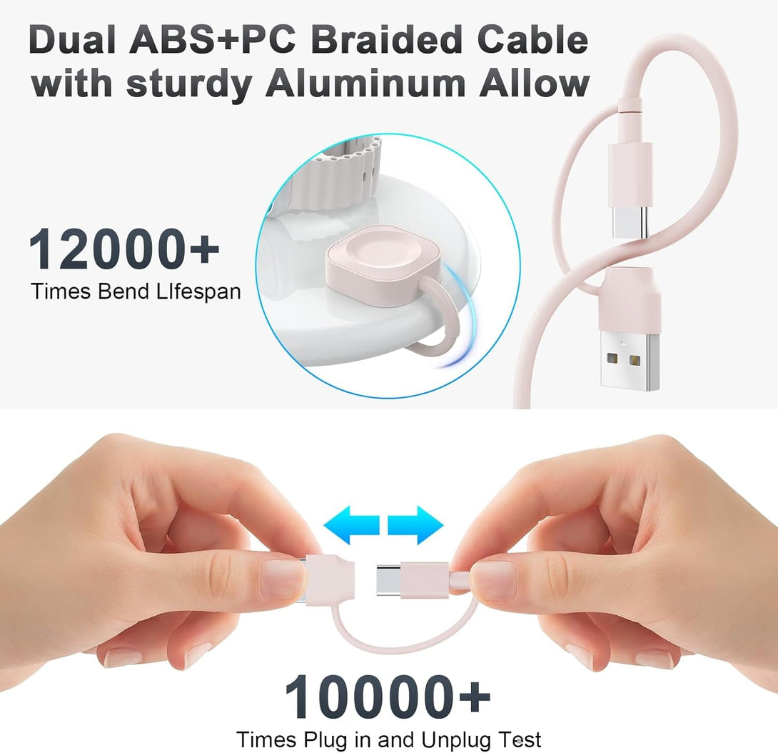 4 in 2 Travel Multi Charging Cable for Apple Watch Charger (6FT/1.8M), Universal Chargers for All Devices Travel Essentials Compatible with Apple Iphone Android Phone and Iwatch Ipad, Airpods(Pink)