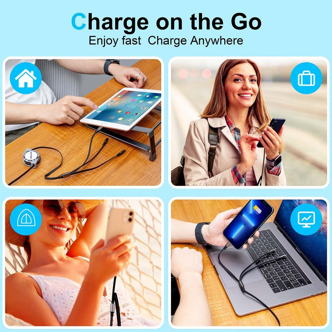 RULUS Retractable Charger 3 in 1 [2Pack,4Ft], Retractable Charging Cable Universal Charger Cable with Lightning/Type C/Micro USB for Iphone,Samsung Galaxy,Tablets,Carplay