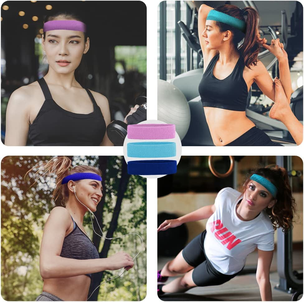 3 Pack Men & Women Sweatband Headband Terry Cloth Moisture Wicking for Sports Tennis Gym Work Out