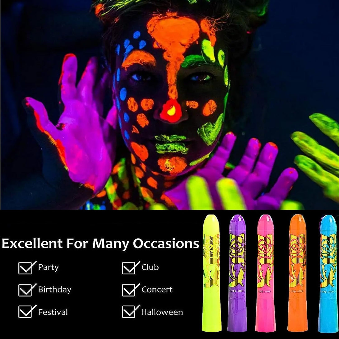 12 Pieces Glow Blacklight Face & Body Paint Makeup, Glow in the Dark Face Painting Kit Neon Paint Sticks for Kids Adult Halloween Glow Party