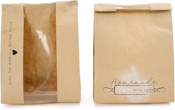 50 Pk Paper Bread Bags for Homemade Bread Gift Giving | Kraft Paper Bread Loaf Bags with Window | Sourdough Bread Bags for Gifting | Tin Tie Tab | Cookies | Bakery | Treat Packaging | Home Kitchen