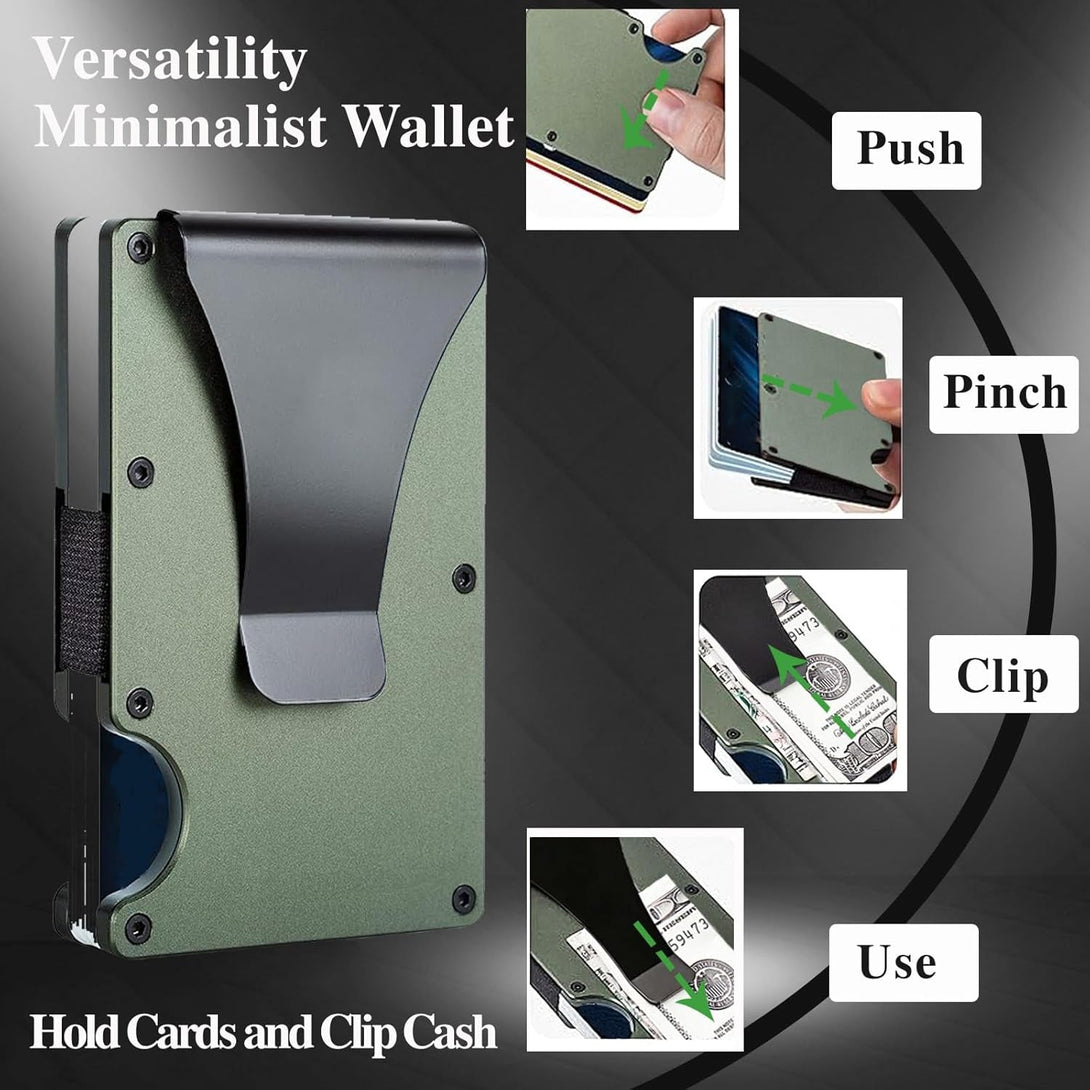 Minimalist Wallet with RFID Blocking for Men,Slim Credit Card Holder with Aluminum Money Clip Wallet for Men and Women,Metal Wallets for Mens Front Pocket as Gifts (Army Green)