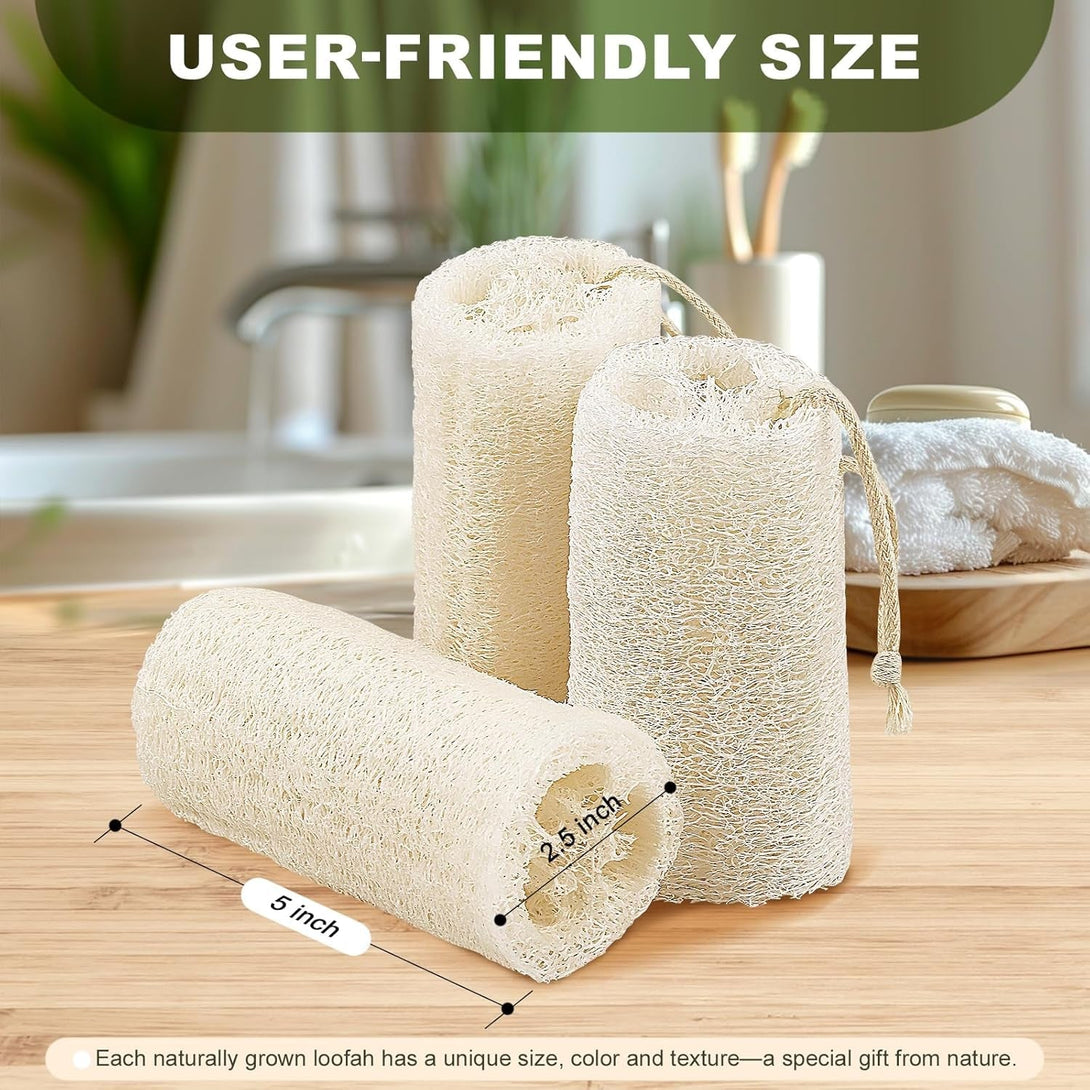 Natural Loofah Body Scrubber Sponge, Set of 3 Organic 5 Inch Luffa for Exfoliating & Smooth Skin Cleansing, Ideal for Men & Women, Spa & Shower Use