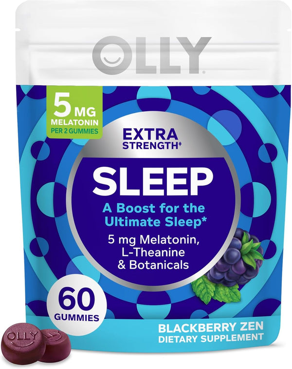 OLLY Extra Strength Sleep, 5 Mg Melatonin L-Theanine, Chamomile and Botanicals - 60Ct Pouch