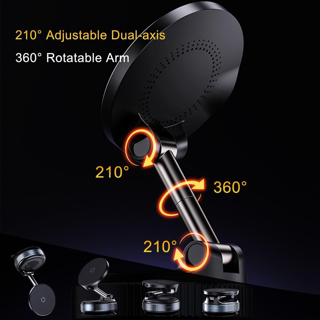 15W Wireless Charger Vacuum Magnetic Phone Holder for Magsafe, 360° Adjustable Suction Cup Phone Mount for Car Dashboard/Windshield, Vacuum Magnet Stand for All Smartphones
