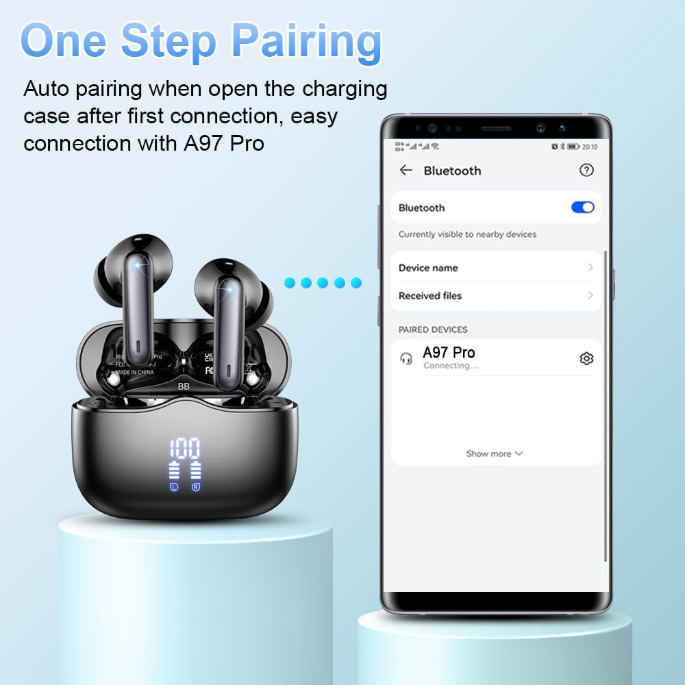 Wireless Earbud, Bluetooth 5.3 Headphones HIFI Immersive Sound with 4 HD Microphone, 40H Playtime, IP7 Waterproof, Easy Control Earphones with Light Weight USB-C Charging Case for Android IOS Workout