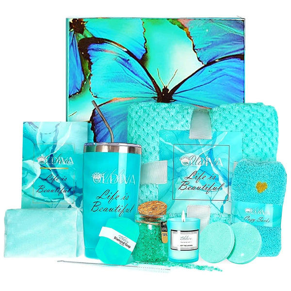 11 Pcs Gift Basket for Women, Spa Self Care Kit, Unique Spa Gift Box Set for Women, Birthday Gifts for Friend Women, Mom, Wife, Girlfriend, Sister, Coworker, Her, Mother'S Day Gift (Blue)