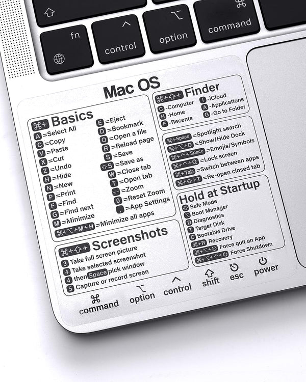 2-Pack Mac OS Shortcuts Sticker 2025, Keyboard Shortcut Stickers Accessories for Macbook Pro/Air, M1 M2 M3 Intel Laptops | Water, Oil, Tear Resistant, 13"-16" Mac-Book Air/Pro Compatible