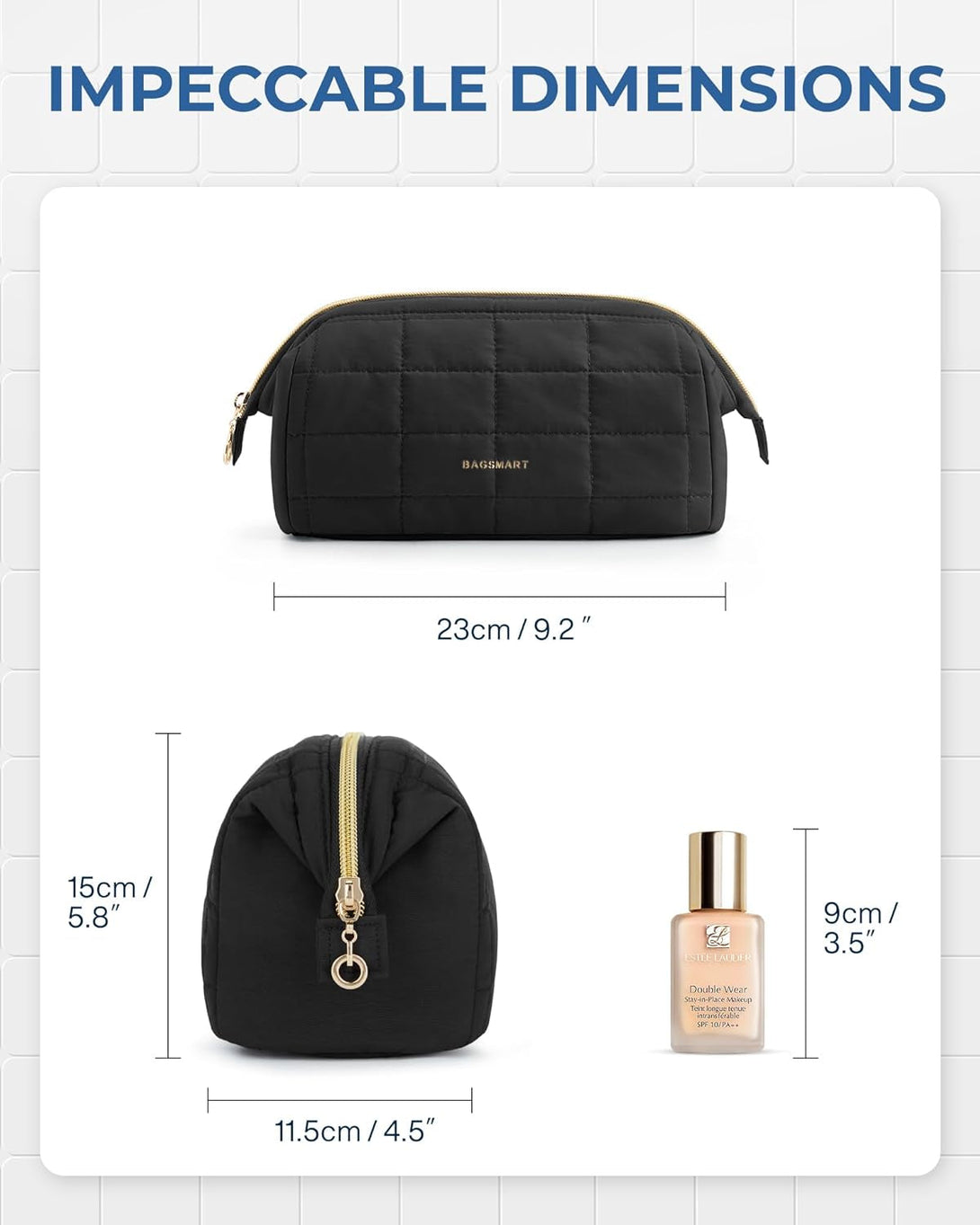 BAGSMART Makeup Bag Travel Toiletry Bag, Puffy Padded Make up Bags for Women Makeup Organizer Case, Wide-Open Pouch Purse Travel Essentials Toiletries Accessories Brushes, Black