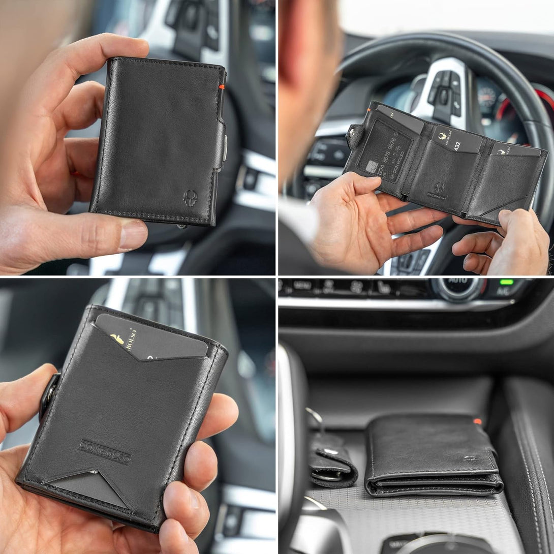 DONBOLSO Wallet Nextgen I Modern Slim Wallet without Coin Pocket I Trifold Purse with RFID Protection I up to 11 Cards I Genuine Leather Credit Card Holder for Men and Women I Nappa Black