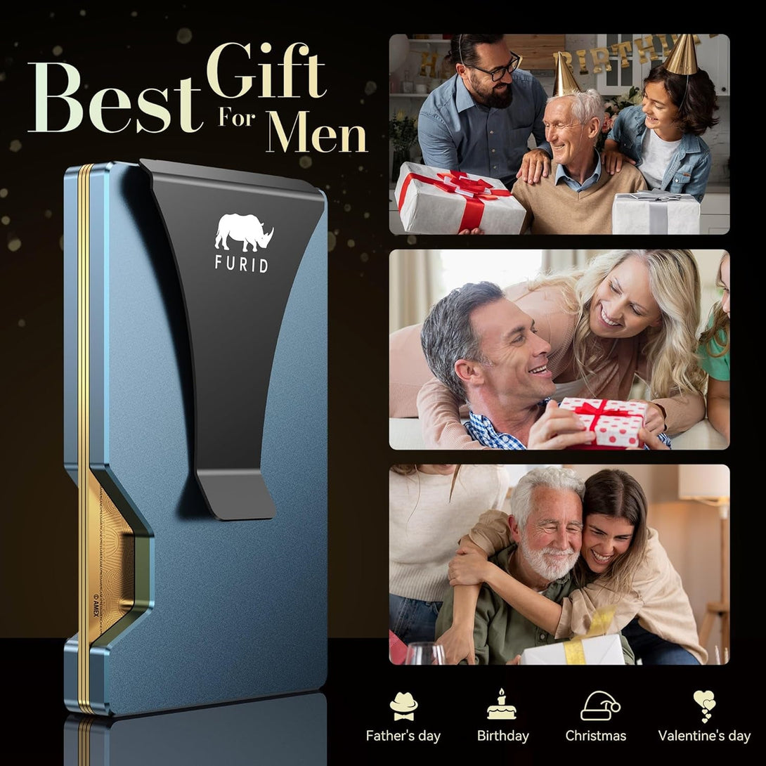 Minimalist Card Wallet for Men Slim: Rfid Metal Wallet with Money Clip Credit Card Holder - Gift for Man Husband at Anniversay Brithday