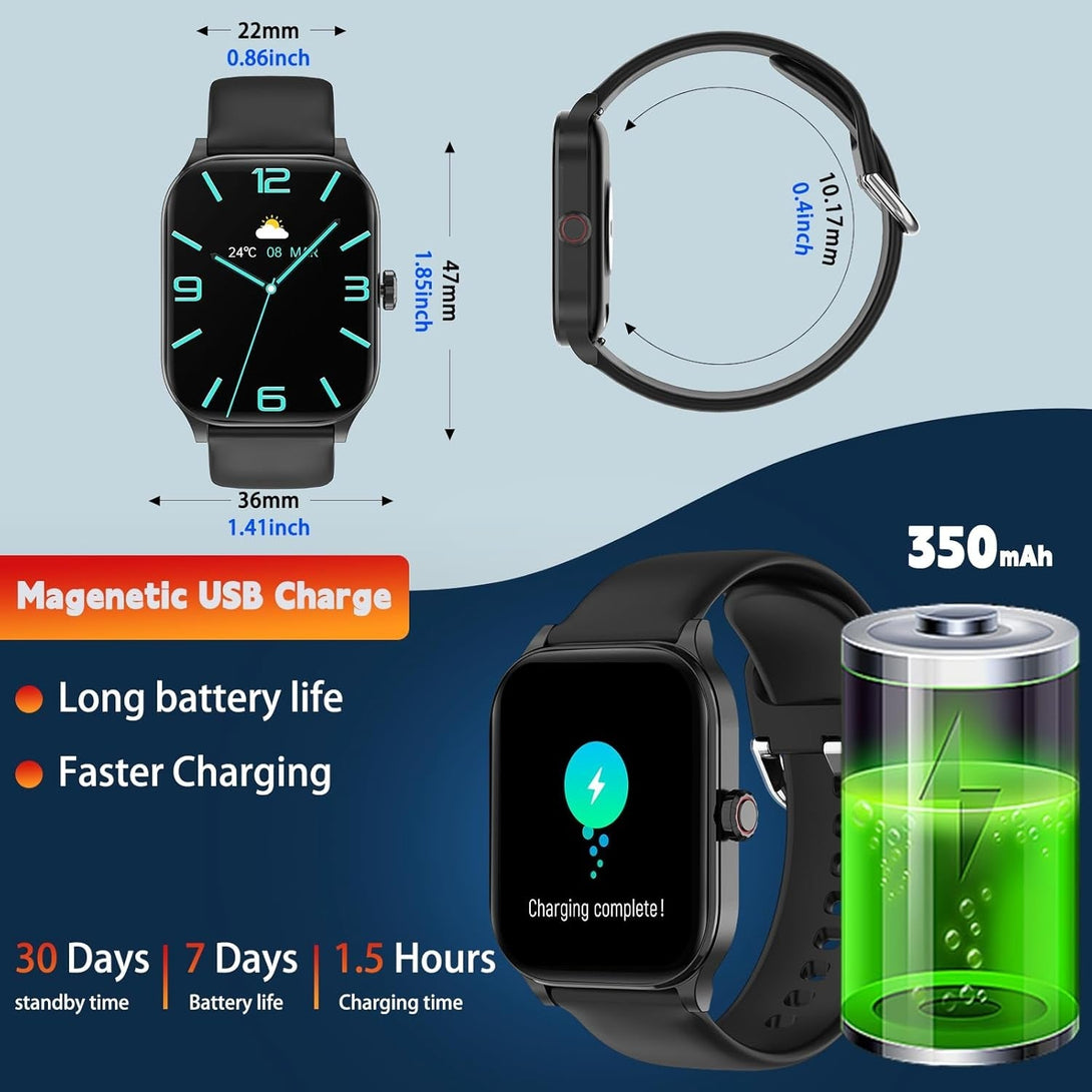 Smart Watch for Men Women(Answer/Make Call), Smartwatches with Heart Rate/Spo2/Sleep/Stress Monitor, IP68 Waterproof, 100+ Sports Mode Fitness Tracker, Compatible with Android and Iphone(Black, 2.01")