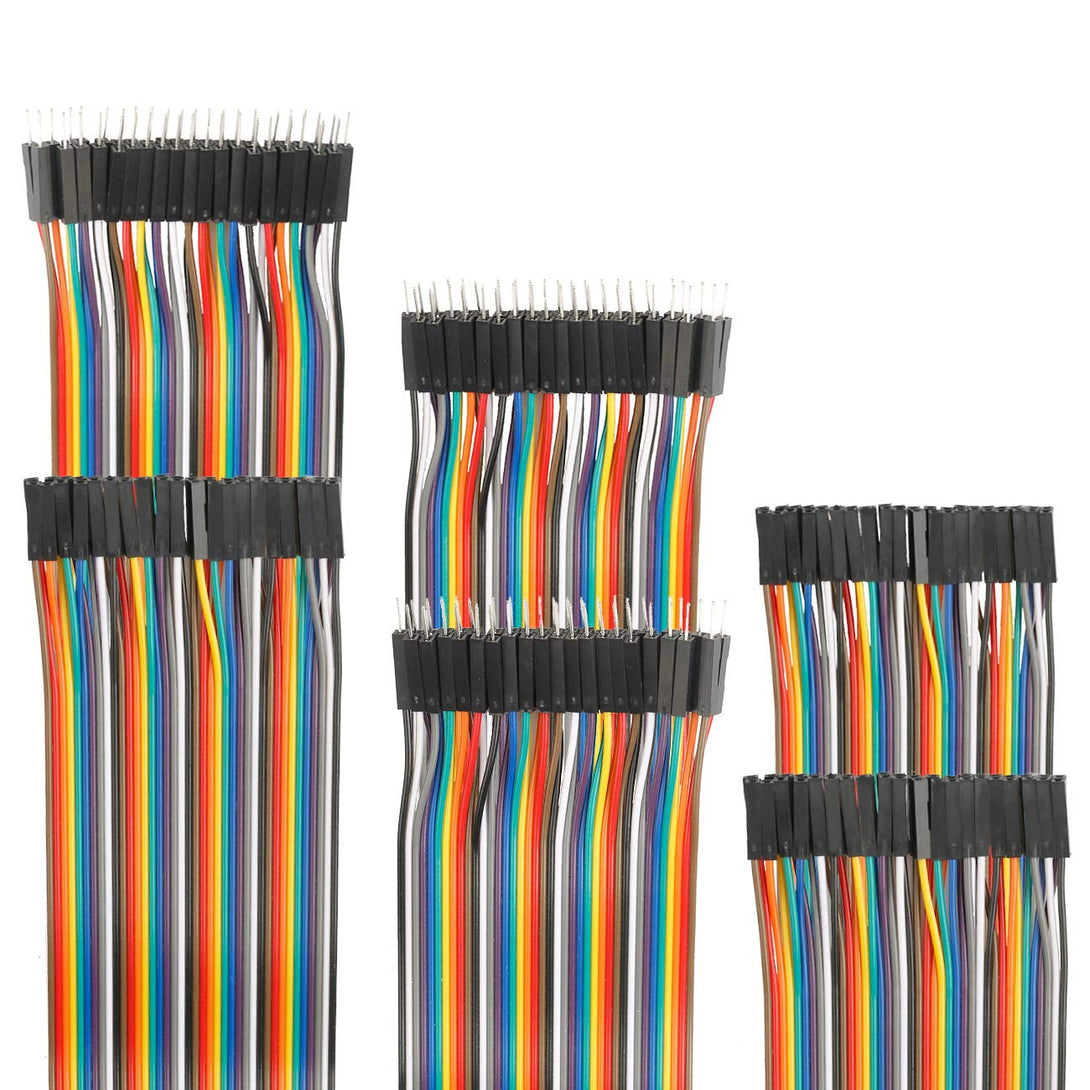 120Pcs Breadboard Jumper Wires 10Cm 15Cm 20Cm 30Cm 40Cm 50 Cm 100Cm Wire Length Optional Dupont Cable Assorted Kit Male to Female Male to Male Female to Female Multicolored Ribbon Cables