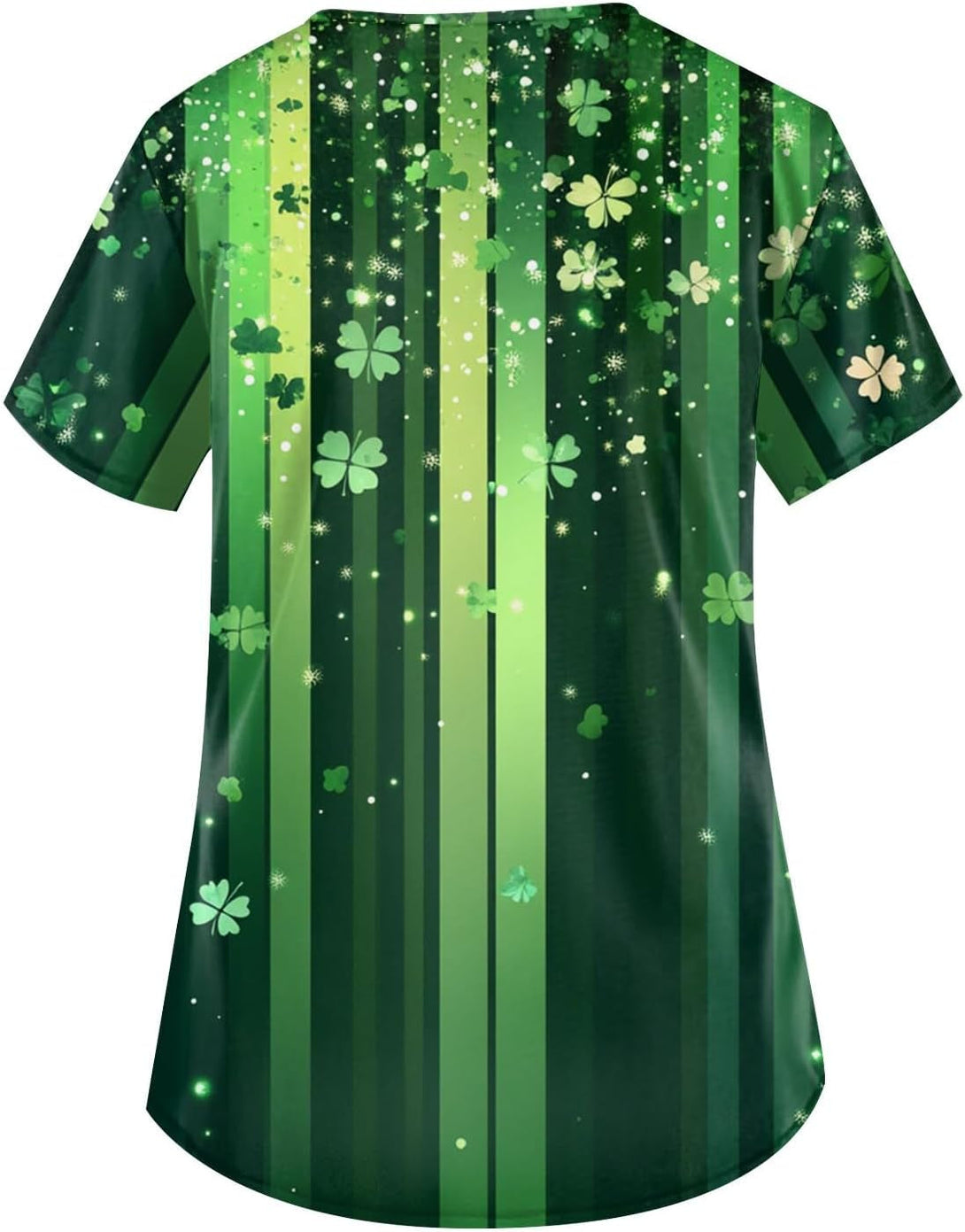 Green Nurse Scrubs Tops Women St Patricks Day 2025 Lucky Clover Printed Oversized V Neck Short Sleeve Blouse
