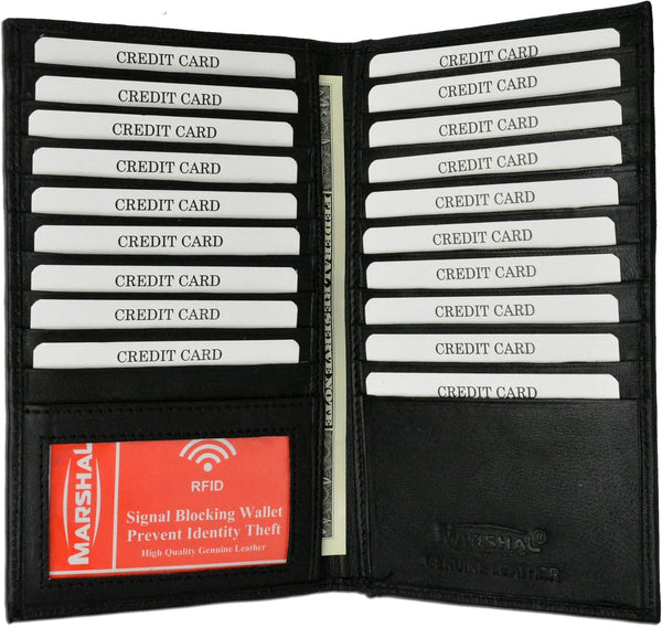 Marshal Bifold Leather RFID Blocking Wallet for Men & Women | Genuine Leather Holder with 19 Slots, 2 Bill Compartments & ID Window for Credit/Debit Cards, Money & More (Black)