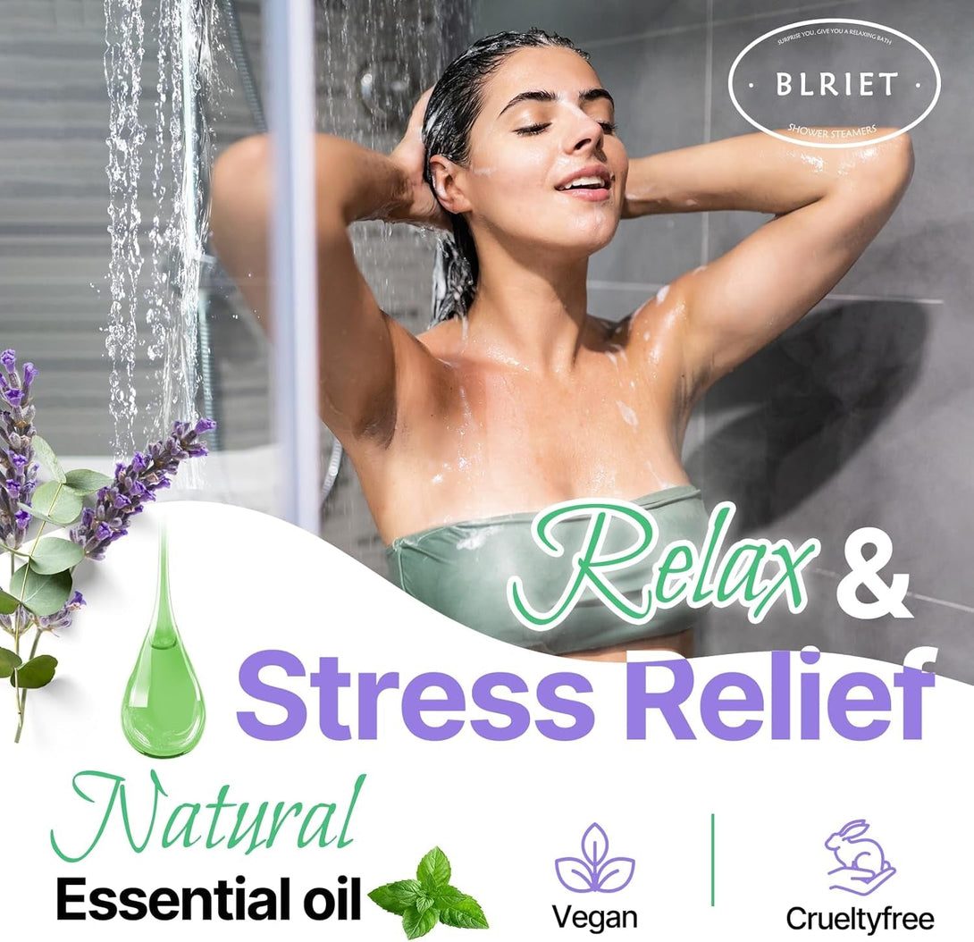 Shower Steamers Aromatherapy BLRIET 8 Pack Gifts for Women Mother Day Gift Mom Men, Birthday Gifts for Her Stress Relief Home Spa, Lavender Natural Essential Oil Self Care Relaxation Shower Bombs Teen