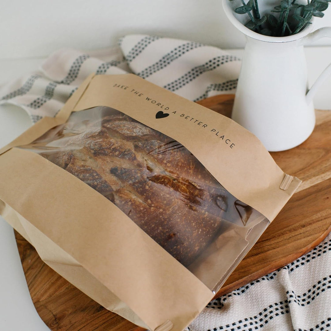 50 Pk Paper Bread Bags for Homemade Bread Gift Giving | Kraft Paper Bread Loaf Bags with Window | Sourdough Bread Bags for Gifting | Tin Tie Tab | Cookies | Bakery | Treat Packaging | Home Kitchen