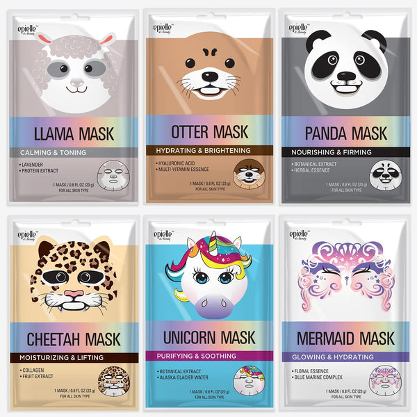 Epielle Animal Character Sheet Masks | Korean Spa Masks for All Skin Types | Face Mask, Spa Gifts, Birthday Party Gifts, Girls' Night, Skincare Party | Assorted 6 Pack | Korean Skincare, Easter Gift