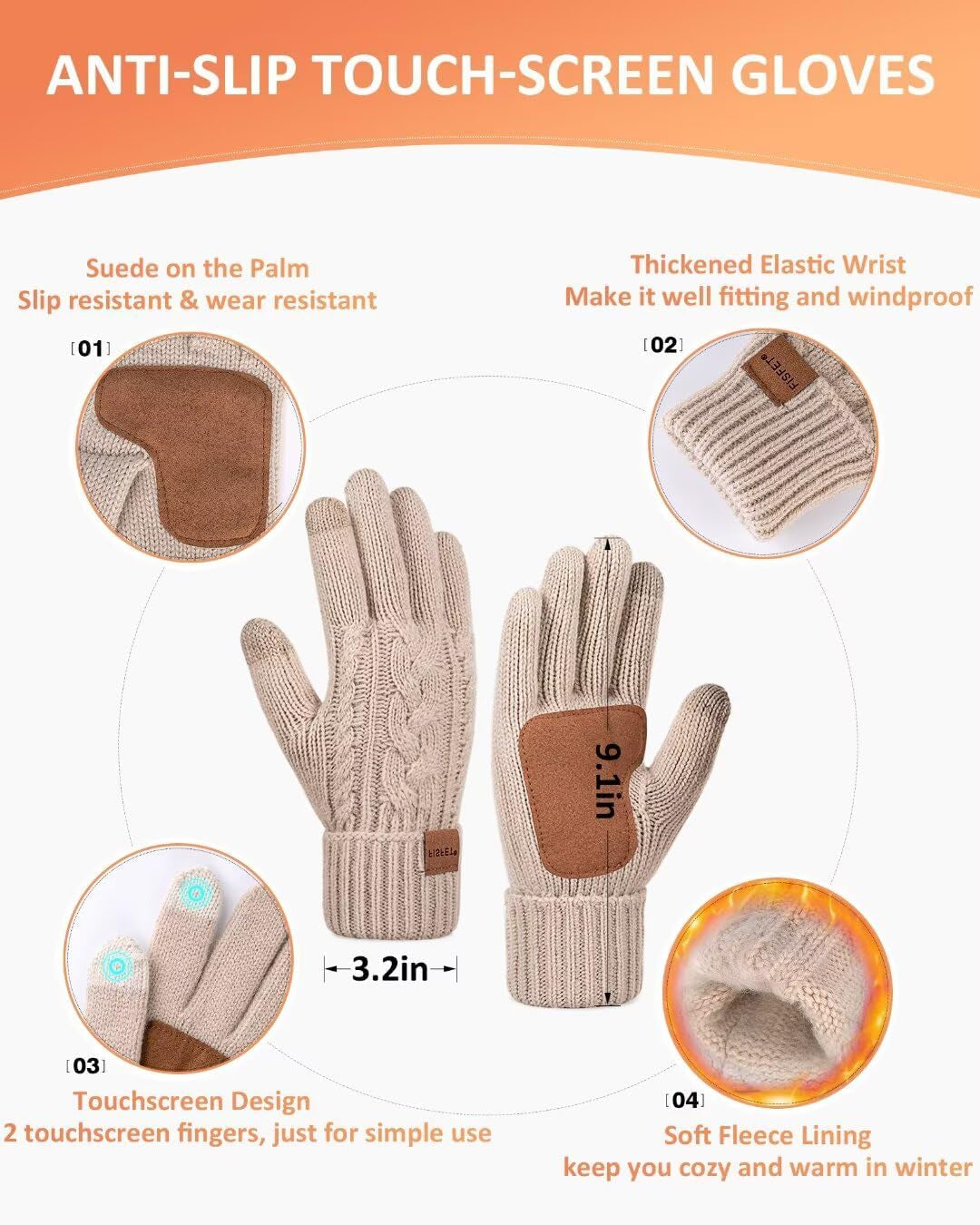 Winter Beanie Hat Scarf Gloves Set for Women, Pom Pom Beanie Fleece Lined Knit Neck Warmer Touchscreen Gloves 3 in 1 Gift Set